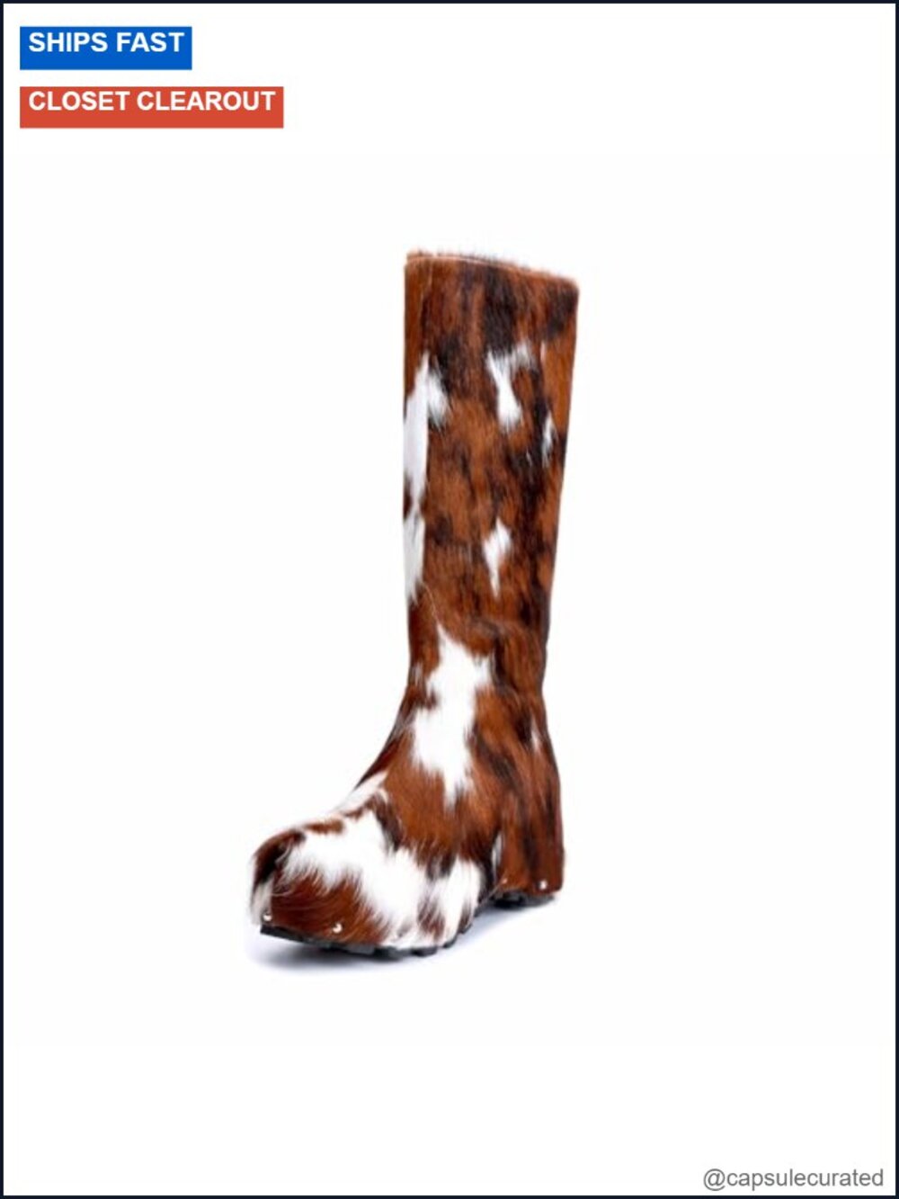 Handmade Knee-High Cowgirl Boots Genuine Calf Hair Shearling Lined Platform